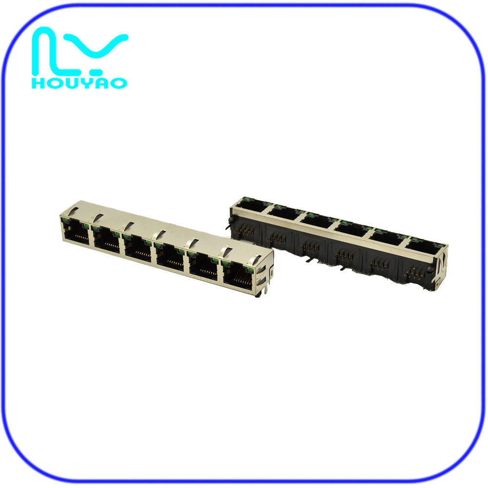 RJ45 1*6-帶燈LED 左黃右綠三面有彈